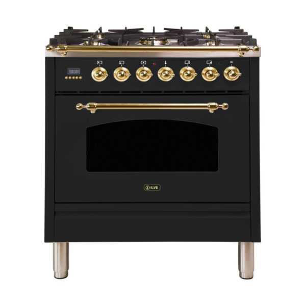 Nostalgie 30 Inch Dual Fuel Natural Gas Freestanding Range in Matte Graphite with Brass Trim