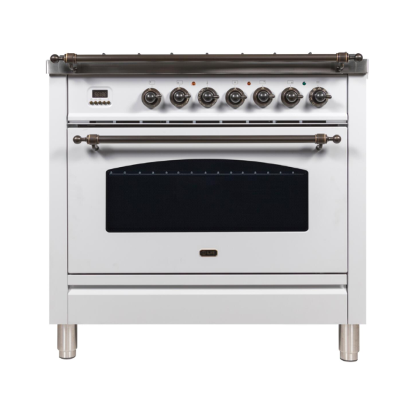 Nostalgie 36 Inch Dual Fuel Liquid Propane Freestanding Range in White with Bronze Trim - Image 2