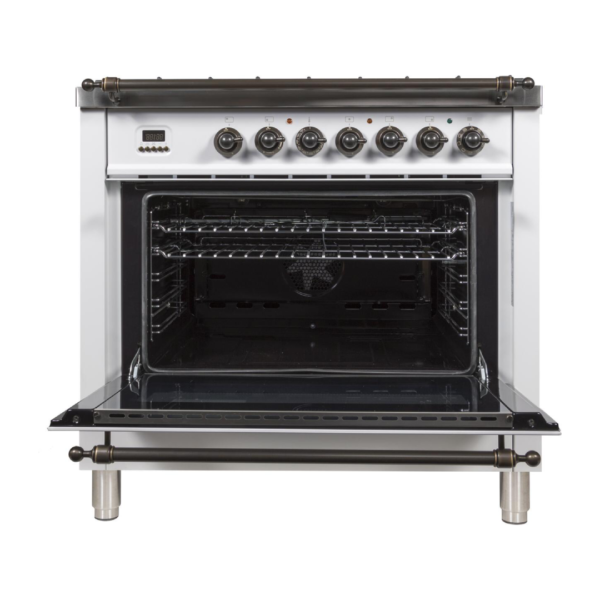 Nostalgie 36 Inch Dual Fuel Liquid Propane Freestanding Range in White with Bronze Trim - Image 3