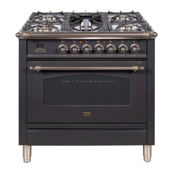 Nostalgie 36 Inch Gas Liquid Propane Freestanding Range in Matte Graphite with Bronze Trim