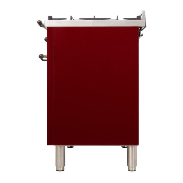 Nostalgie 36 Inch Dual Fuel Natural Gas Freestanding Range in Burgundy with Bronze Trim - Image 4