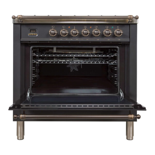 Nostalgie 36 Inch Gas Liquid Propane Freestanding Range in Matte Graphite with Bronze Trim - Image 2