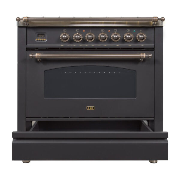 Nostalgie 36 Inch Gas Liquid Propane Freestanding Range in Matte Graphite with Bronze Trim - Image 3