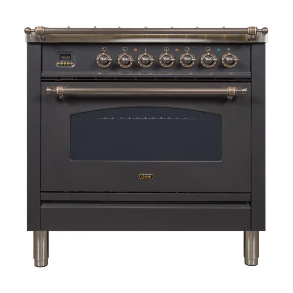 Nostalgie 36 Inch Gas Liquid Propane Freestanding Range in Matte Graphite with Bronze Trim - Image 4