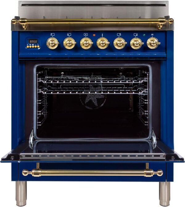 Nostalgie 30 Inch Gas Liquid Propane Freestanding Range in Blue with Brass Trim - Image 4