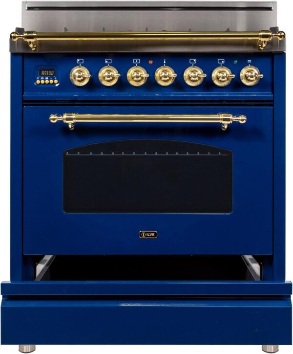 Nostalgie 30 Inch Gas Liquid Propane Freestanding Range in Blue with Brass Trim - Image 3