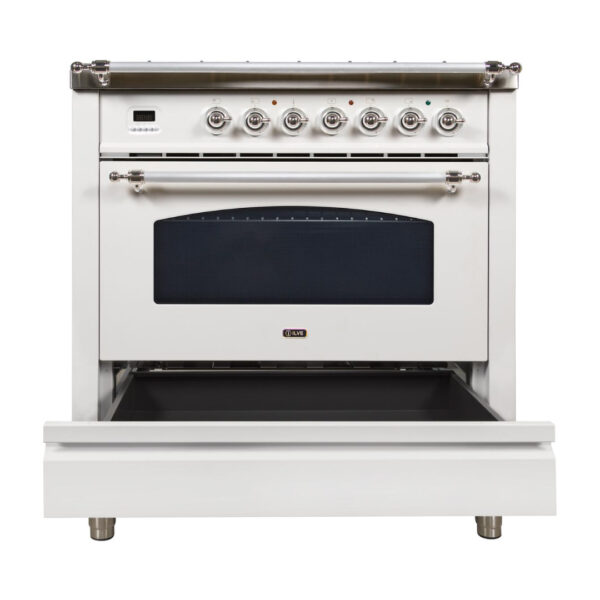 Nostalgie 36 Inch Gas Liquid Propane Freestanding Range in White with Chrome Trim - Image 3