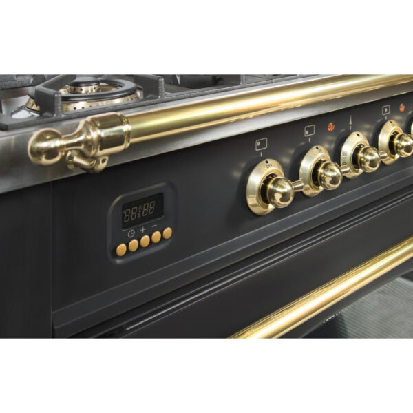 Nostalgie 36 Inch Dual Fuel Natural Gas Freestanding Range in Matte Graphite with Brass Trim - Image 5