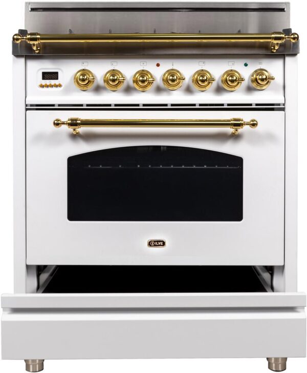 Nostalgie 30 Inch Gas Liquid Propane Freestanding Range in White with Brass Trim - Image 3