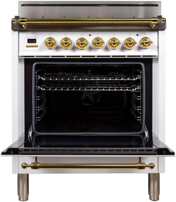 Nostalgie 30 Inch Gas Liquid Propane Freestanding Range in White with Brass Trim - Image 2