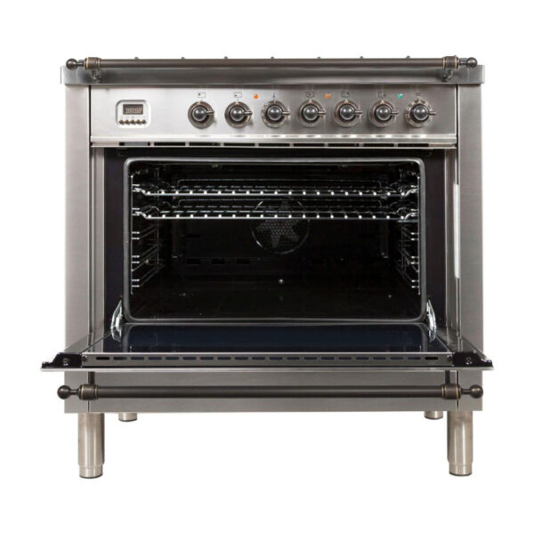 Nostalgie 36 Inch Dual Fuel Liquid Propane Freestanding Range in Stainless Steel with Bronze Trim - Image 3