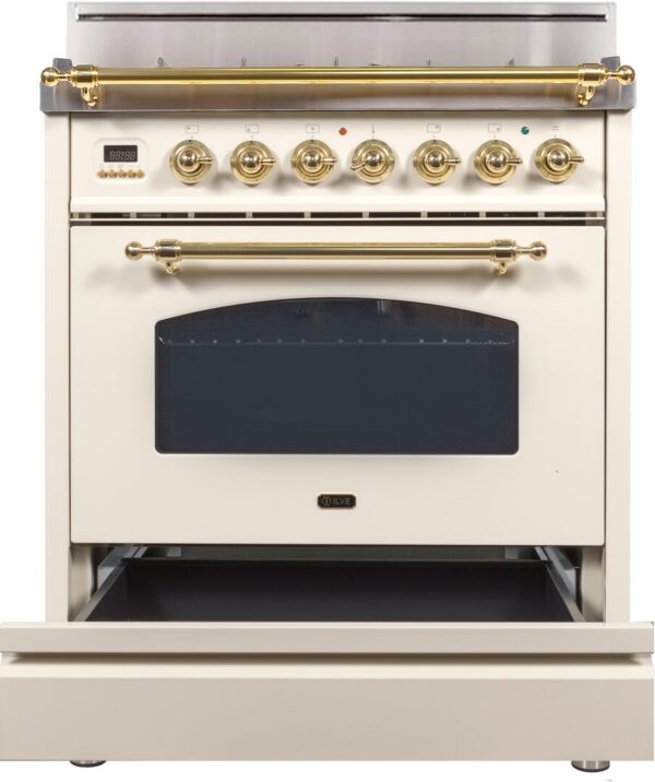 Nostalgie 30 Inch Gas Liquid Propane Freestanding Range in Antique White with Brass Trim - Image 5