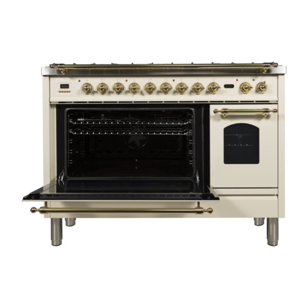 Nostalgie 48 Inch Dual Fuel Liquid Propane Freestanding Range in Antique White with Brass Trim - Image 2