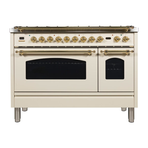 Nostalgie 48 Inch Dual Fuel Liquid Propane Freestanding Range in Antique White with Brass Trim - Image 7